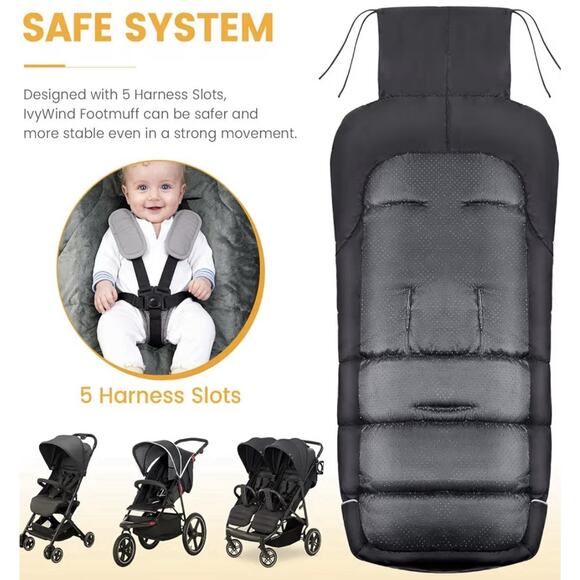 IvyWind Universal Stroller Footmuff Winter Waterproof Bunting Bag Black New - Picture 5 of 7